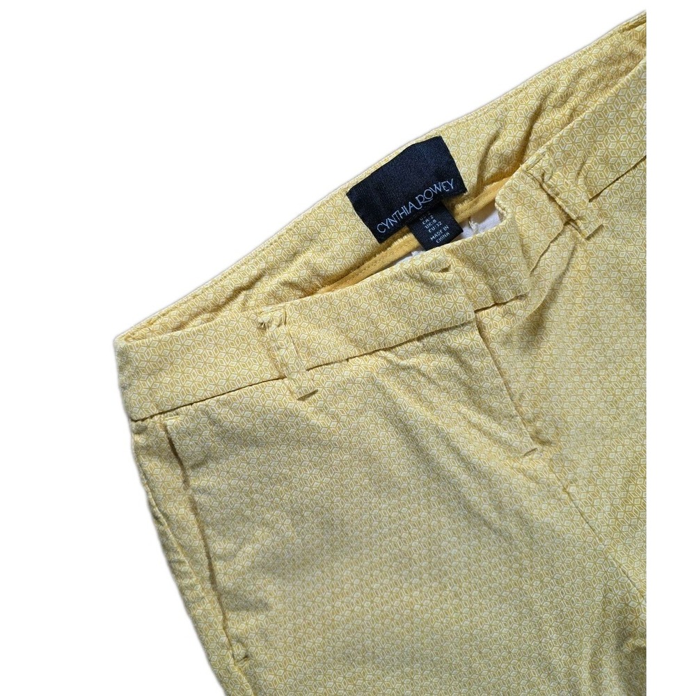 CYNTHIA ROWLEY YELLOW WHITE Skinny Leg Stretch Pants Sz. 2 GEOMETRIC PATTERN
